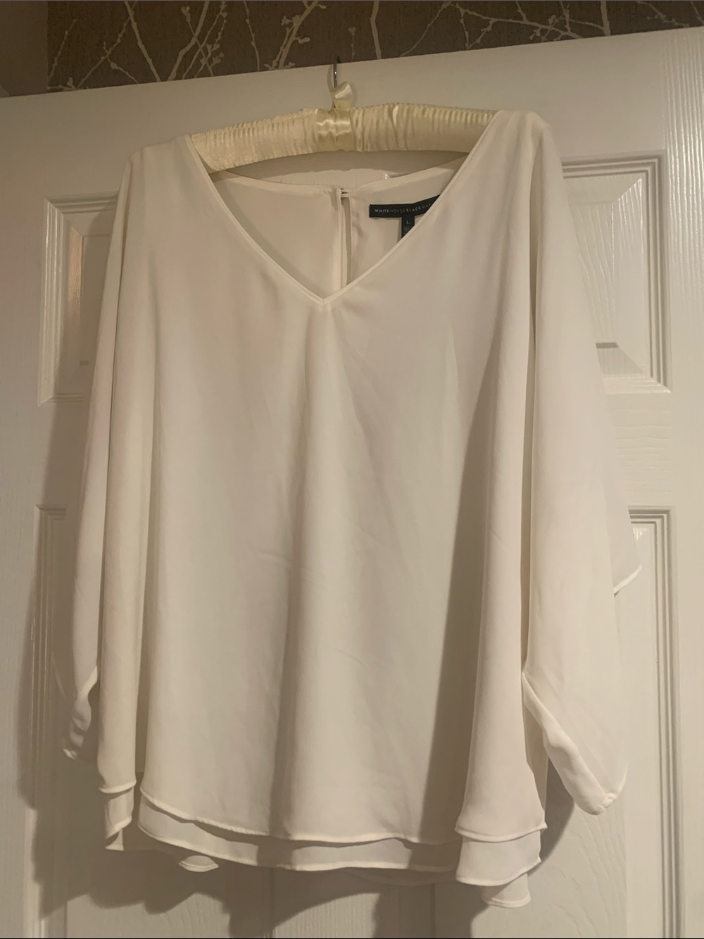 White House Black Market Ivory V-Neck Layered Chiffon Top